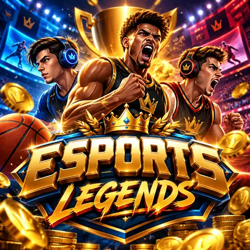 Setup de e-sports com telas de jogo e jogadores profissionais competindo