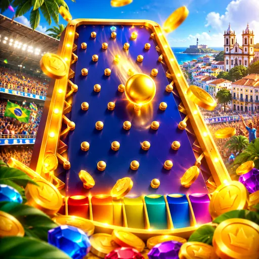 Pirâmide de pinos do Plinko com casas de multiplicador na base